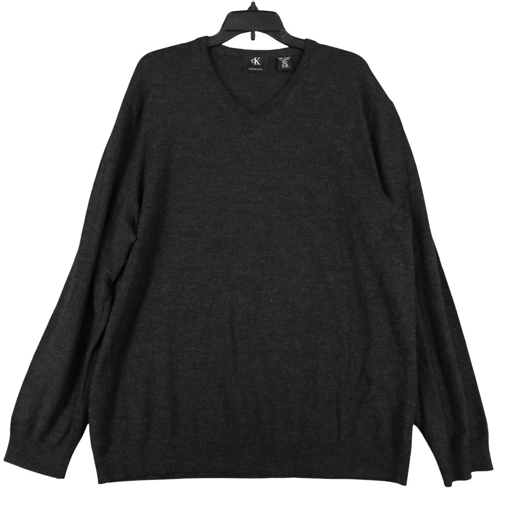 Calvin Klein V-Neck Sweater Mens XXL Extra Fine Merino Wool Knit Business Casual
